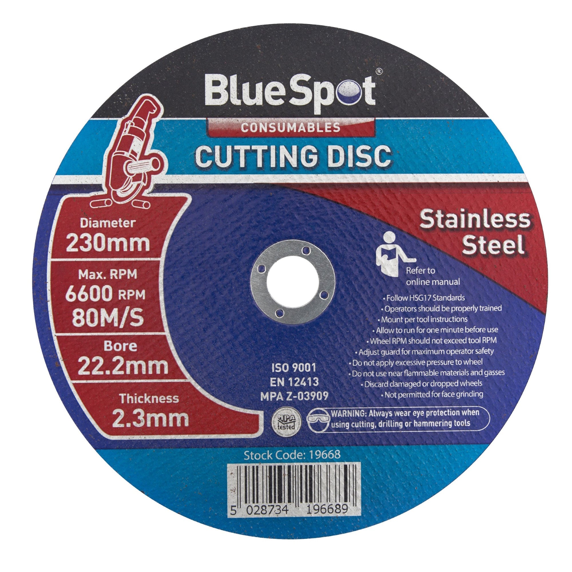 BlueSpot 19668 230mm (9") Stainless Steel Cutting Disc - Premium Angle Grinder Discs from Blue Spot - Just $2.35! Shop now at W Hurst & Son (IW) Ltd