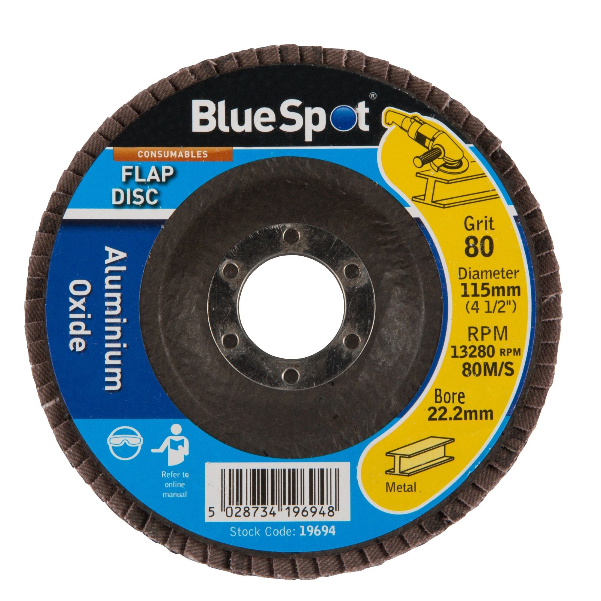 BlueSpot 19694 Aluminium Oxide Flap Disc 115mm - 80 Grit - Premium Sanding from Blue Spot - Just $1.99! Shop now at W Hurst & Son (IW) Ltd