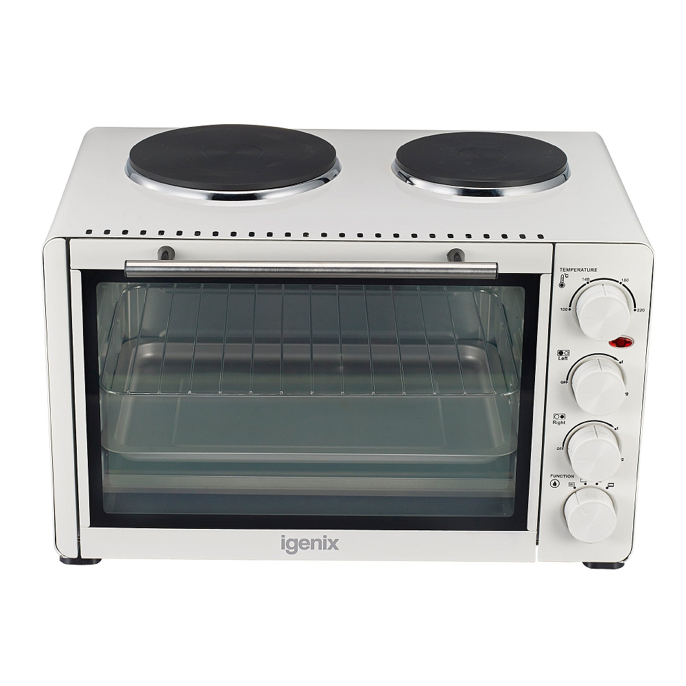 Igenix IG7130 Mini Oven 30 Litre White with Double Hotplates - Premium Ovens from Igenix - Just $114.95! Shop now at W Hurst & Son (IW) Ltd