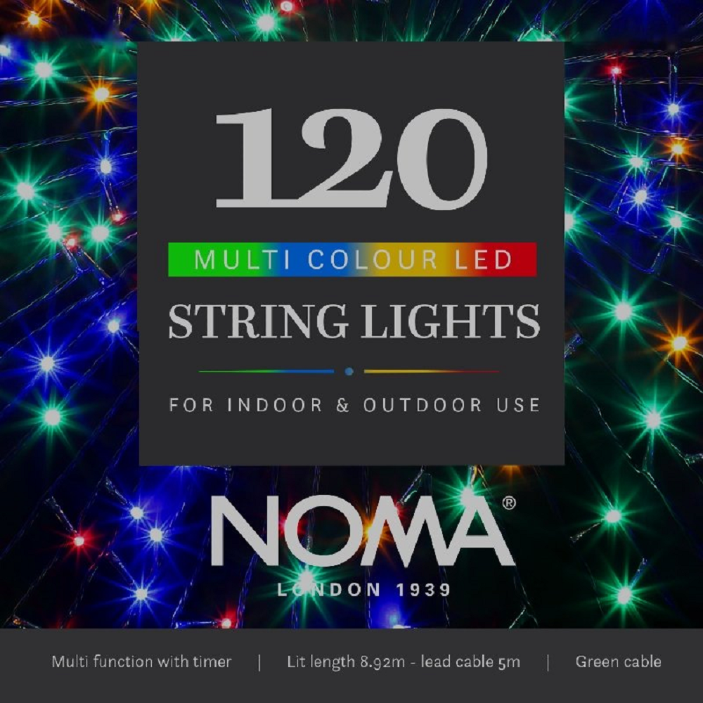 Noma 8712GM 120 Multicolour Multifunction String Lights With Green Cable - Premium Christmas Lights from Noma - Just $12.95! Shop now at W Hurst & Son (IW) Ltd