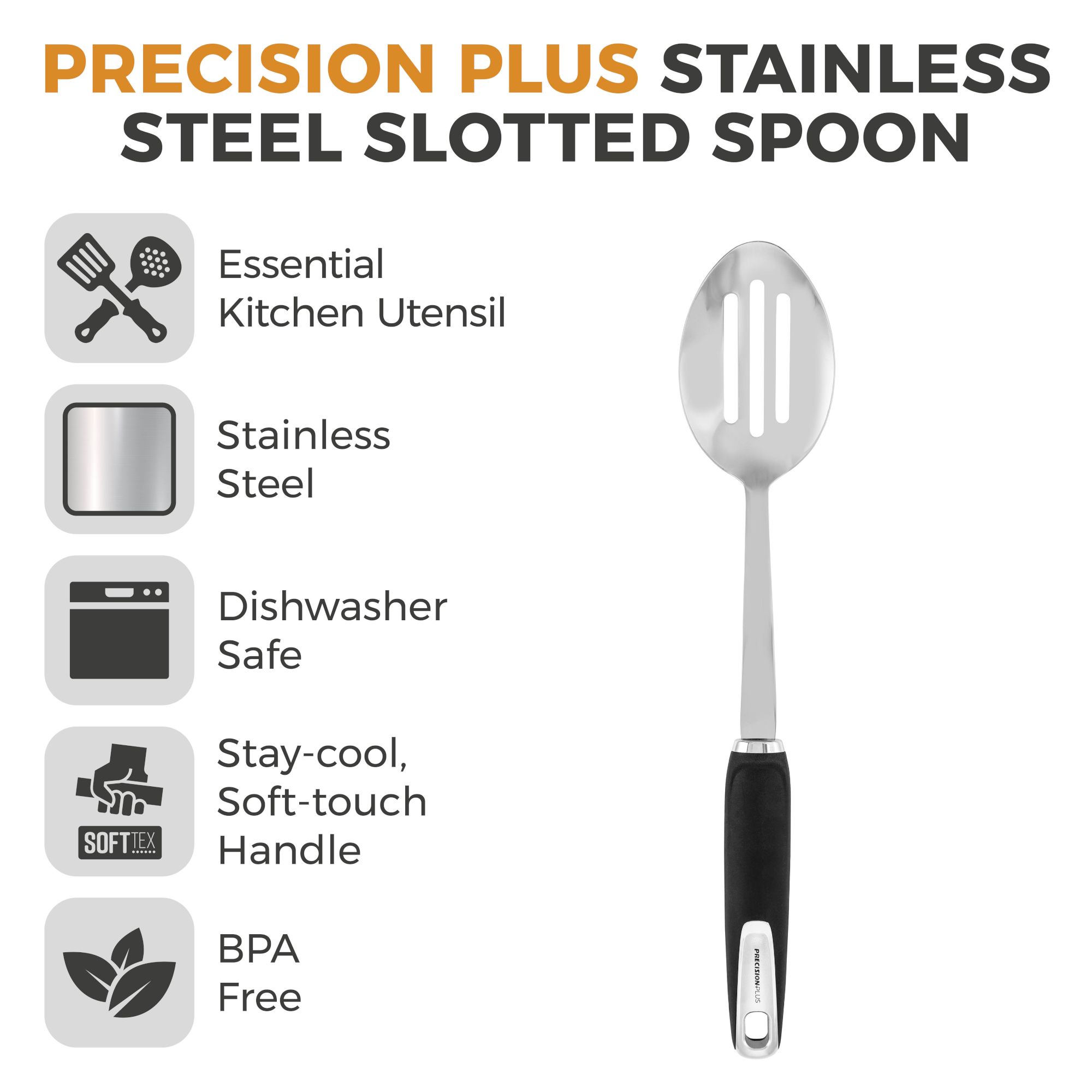 Tower Precision Plus T832189 Stainless Steel Slotted Spoon