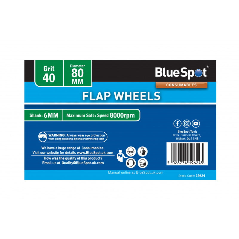 BlueSpot 19624 Flap Wheel 40 Grit 80mm Spindle - Premium Sanding from BLue spot - Just $1.75! Shop now at W Hurst & Son (IW) Ltd