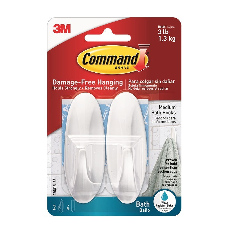 Command 17081B 2 Medium Shower / Bath Hooks - Premium Adhesive Hooks from COMMAND - Just $4.6! Shop now at W Hurst & Son (IW) Ltd