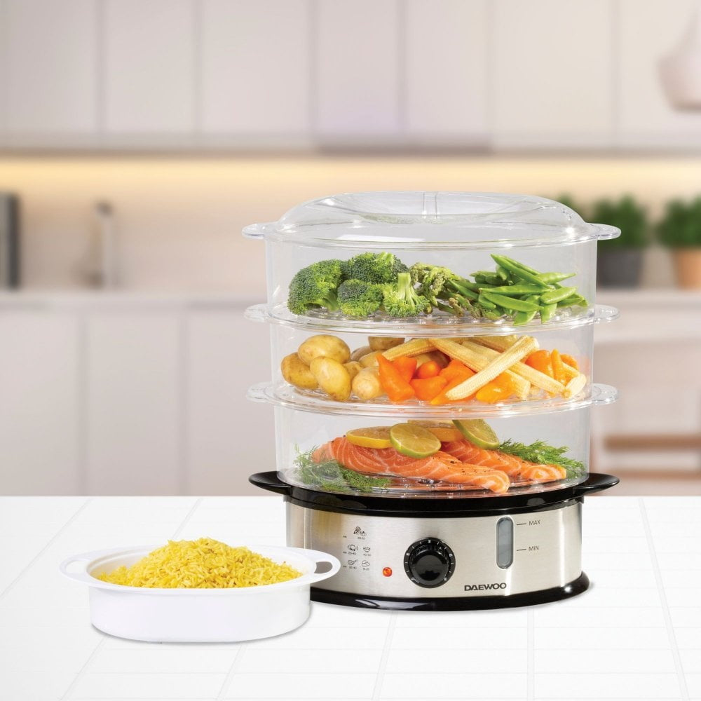 Daewoo SDA1338 3 Tier Food Steamer 1200w - Premium Electric Steamers from Daewoo - Just $36.95! Shop now at W Hurst & Son (IW) Ltd