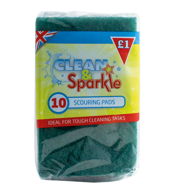 Clean & Sparkle 798.10CS3 Green Scouring Pads - Pack of 10 - Premium Scourers / Sponges from Ramon Hygiene Products - Just $1.00! Shop now at W Hurst & Son (IW) Ltd