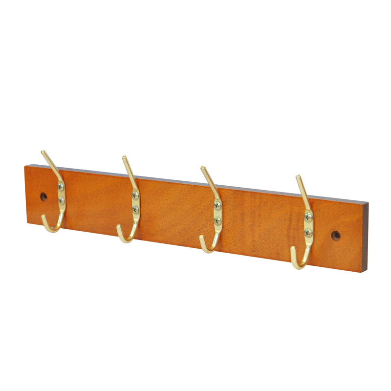 Headbourne HR2200L Enty Hookrail 4 Brass Hat & Coat Hooks Pine Board