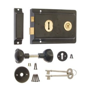 ERA 177-10-2  6 x 4-inch Rimlock with Handles - Black - Premium Door Locks from ERA - Just $11.99! Shop now at W Hurst & Son (IW) Ltd