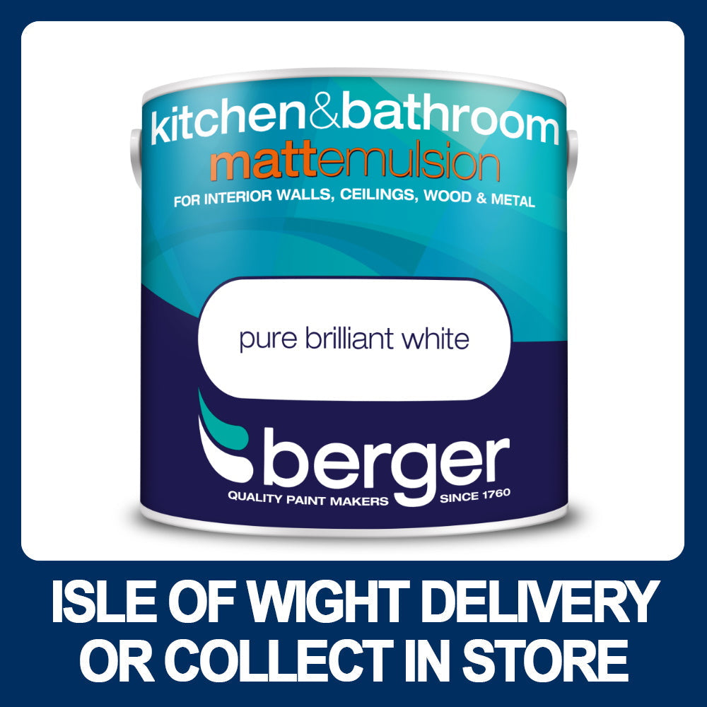 Berger Kitchen and Bathroom Matt Emulsion 2.5ltr - White - Premium Matt Emulsion from Berger - Just $25.5! Shop now at W Hurst & Son (IW) Ltd