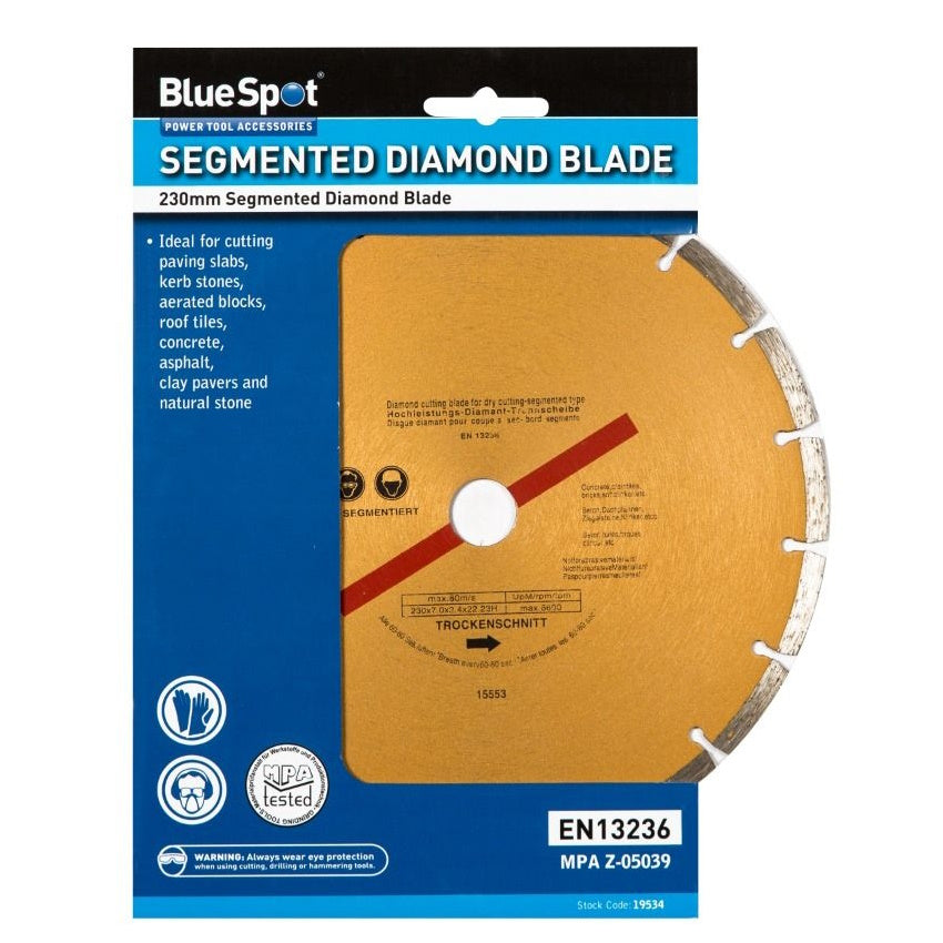 BlueSpot 19534 230mm (9") Segmented Gold Diamond Dry Cutting Disc - Premium Angle Grinder Discs from Blue Spot - Just $11.99! Shop now at W Hurst & Son (IW) Ltd