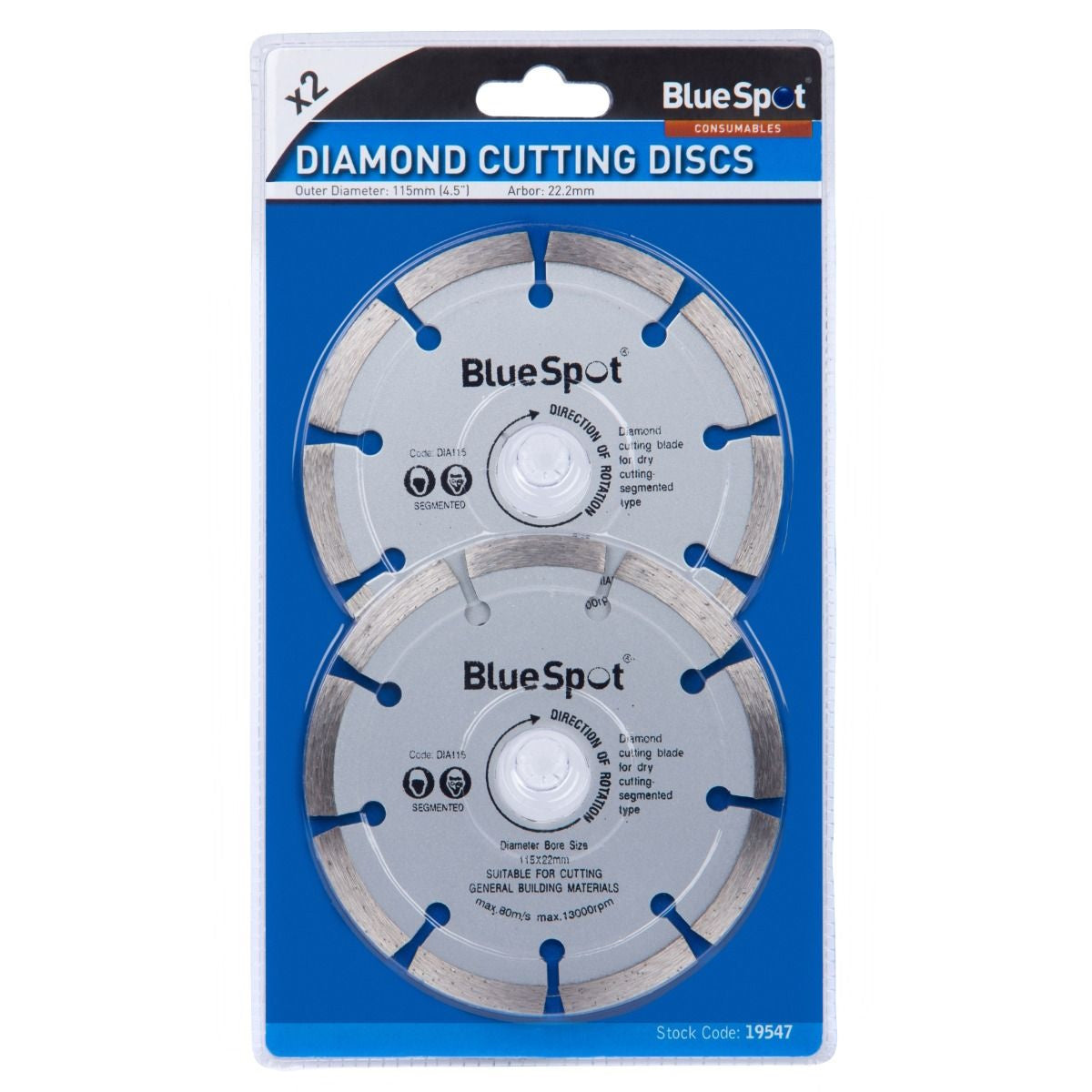 BlueSpot 19547 2 PCE 115mm (4.5") Segmented Diamond Dry Cutting Disc - Premium Angle Grinder Discs from Blue Spot - Just $4.99! Shop now at W Hurst & Son (IW) Ltd