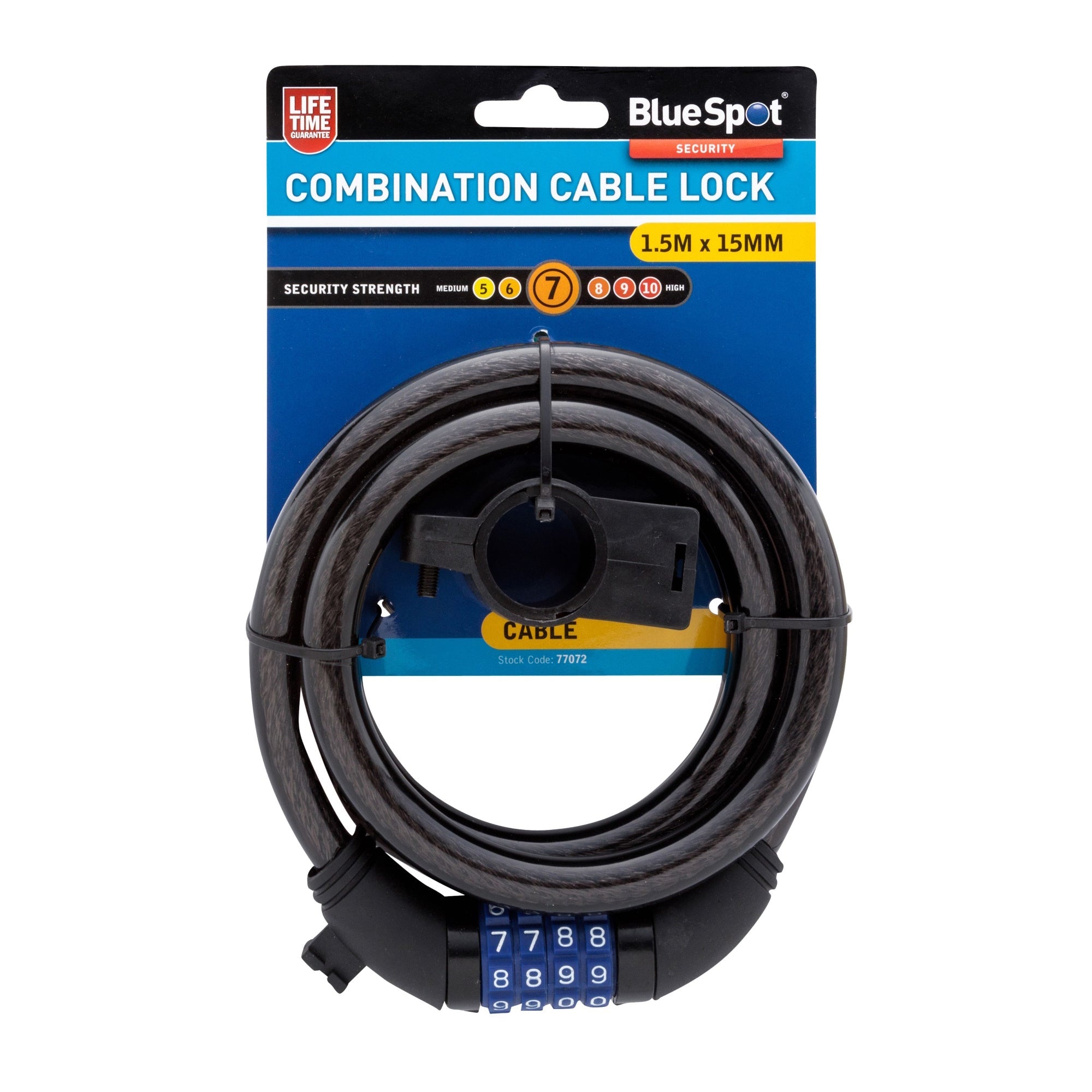 BlueSpot 77072 1.5m x 15mm Combination Cable Lock - Premium Bicycle Locks from Blue Spot - Just $8.95! Shop now at W Hurst & Son (IW) Ltd
