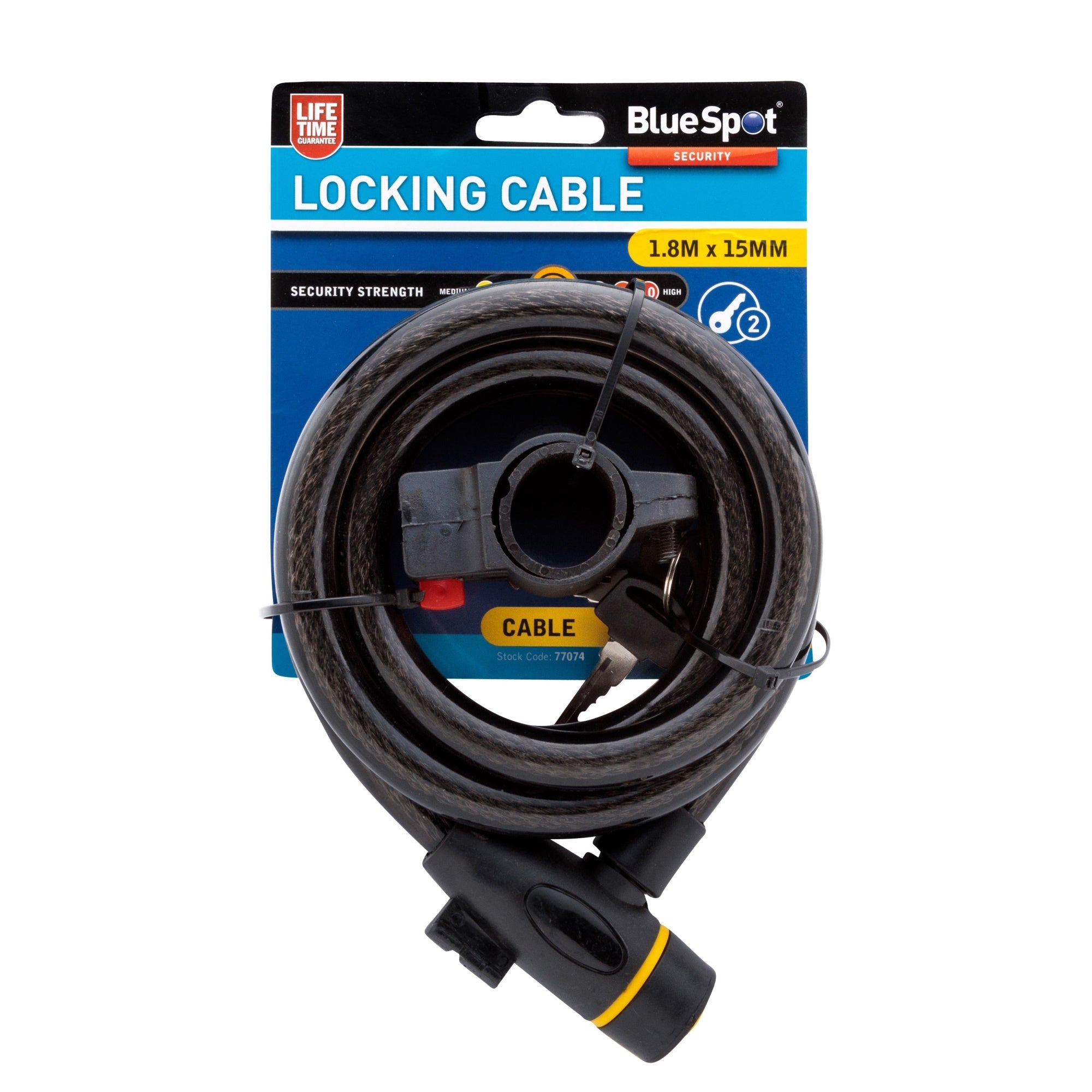 BlueSpot 77074 15mm x 1.8m Locking Cable - Premium Bicycle Locks from BLue spot - Just $7.99! Shop now at W Hurst & Son (IW) Ltd
