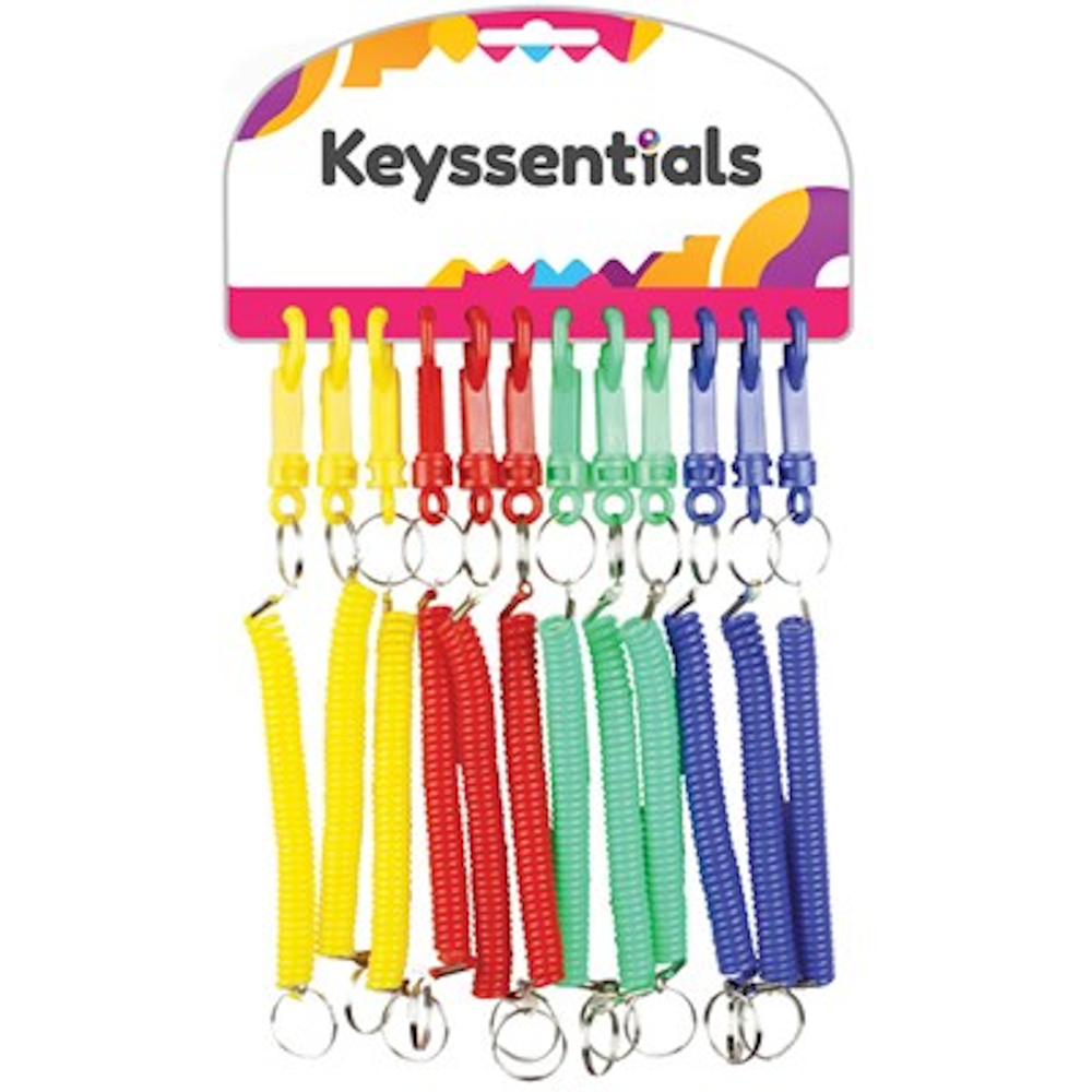 Keyssentials -KRA343- Plastic Spiral Cable Snappers With D Clip Assorted Colours - Premium Spiral Key Fob from Davenport-Burgess - Just $1.15! Shop now at W Hurst & Son (IW) Ltd