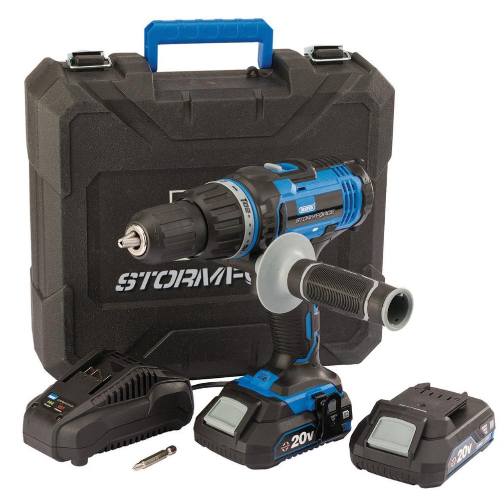 Draper 89523 Storm Force 20V Hammer Drill with Two Li-Ion Batteries Power Drills & Screwdrivers Draper Brand_Draper Brand_Storm Force Collections_Drills and Screwdrivers Draper Draper tools Drills & Screwdrivers free delivery Google Product Power Tools Product Type_Power Drills & Screwdrivers Stormforce Battery