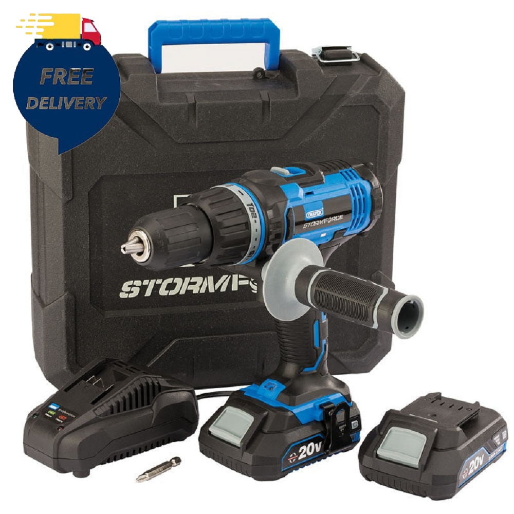 Draper 89523 Storm Force 20V Hammer Drill with Two Li-Ion Batteries - Premium Power Drills & Screwdrivers from Draper - Just $96.95! Shop now at W Hurst & Son (IW) Ltd