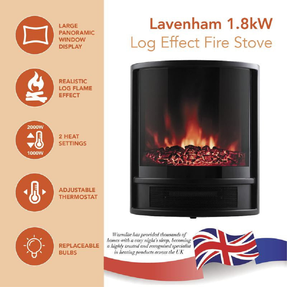 Warmlite WL46031 Lavenham 1800w Log Effect Stove Fire - Black - Premium Electric Stoves from warmlite - Just $126! Shop now at W Hurst & Son (IW) Ltd