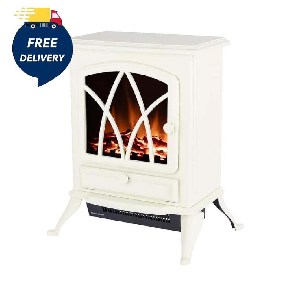 Warmlite WL46018C Sterling Log Effect Stove Fire with Thermostat - Cream - Premium Electric Stoves from warmlite - Just $91.99! Shop now at W Hurst & Son (IW) Ltd