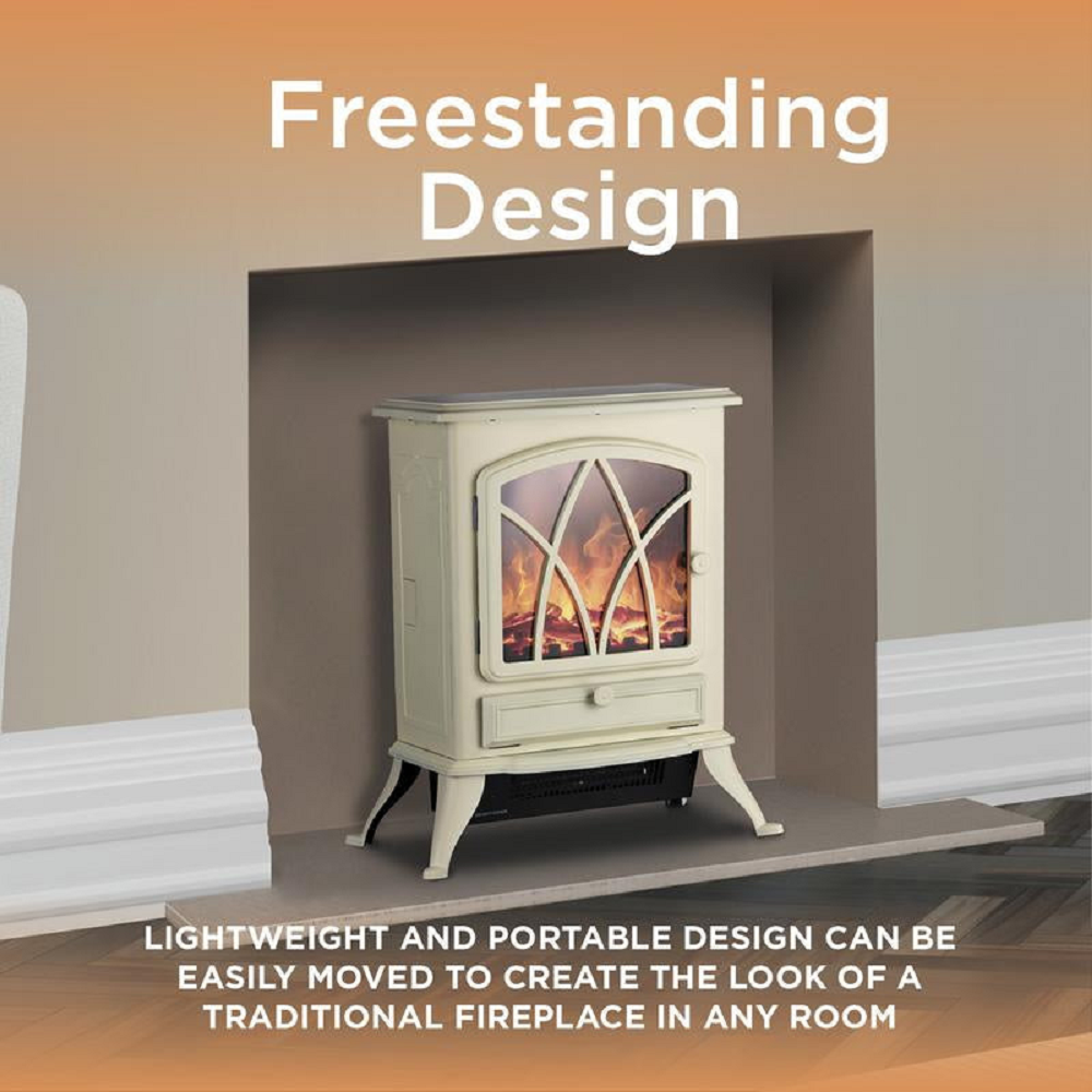 Warmlite WL46018C Sterling Log Effect Stove Fire with Thermostat - Cream - Premium Electric Stoves from warmlite - Just $91.99! Shop now at W Hurst & Son (IW) Ltd