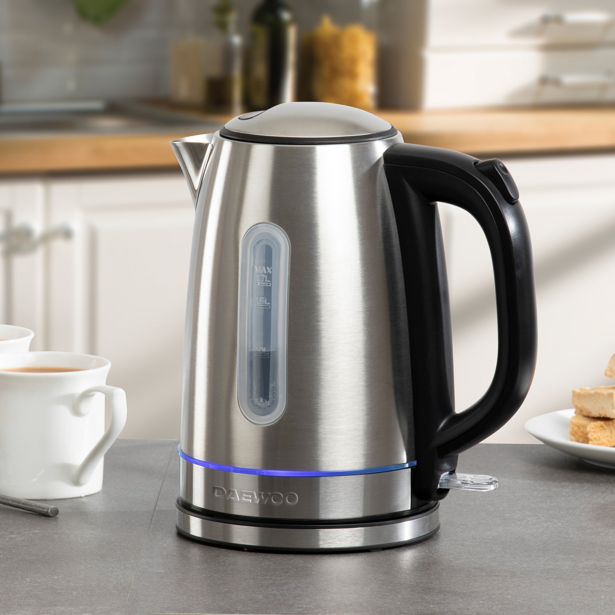 Daewoo SDA2544 Edinburgh Rapid Boil Jug Kettle 1.7Ltr 3kW S/Steel Electric Kettles Daewoo Aug23 Brand_Daewoo Collections_Kettles Daewoo Domestic Appliances Electric Kettles Electrical Eurosonic Google Product Kettle Kettles Mark.Williams Product Type_Kettles