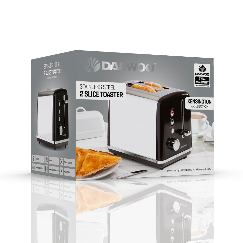 Daewoo SDA1583 Kensington 2 Slice Toaster - Black Toasters Daewoo Aug23 Brand_Daewoo Collections_Toasters Daewoo Domestic Appliances Electrical Eurosonic Google Product Mark.Williams Product Type_2 Slice Toasters Toaster Toasters