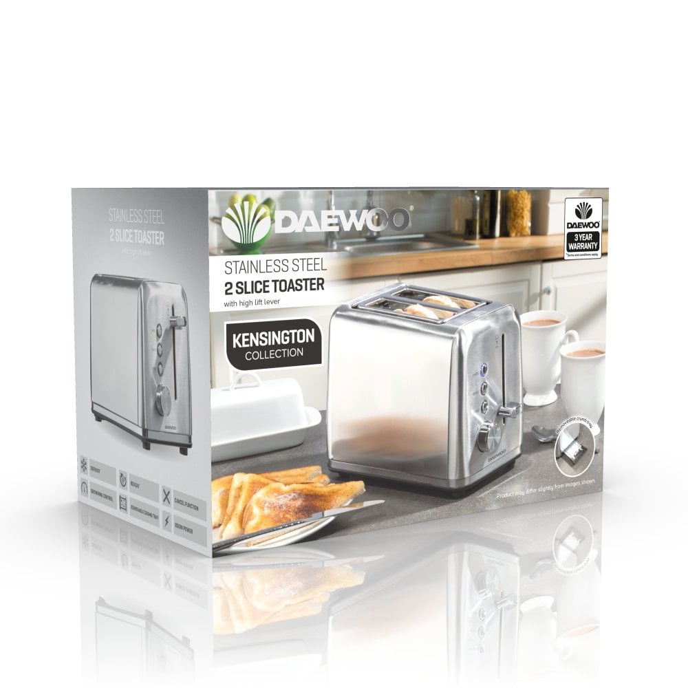 DAEWOO SDA2081GE Kensington 2 Slice Toaster Stainless Steel Toasters Eurosonic Group Limited (AIS) Brand_Daewoo Collections_Toasters Daewoo Home Jan25 Kitchen Kitchen & Dining Product Type_2 Slice Toasters Product Type_4 Slice Toasters Product Type_Sandwich Toasters RobC Toaster Toaster2 slice Toasters