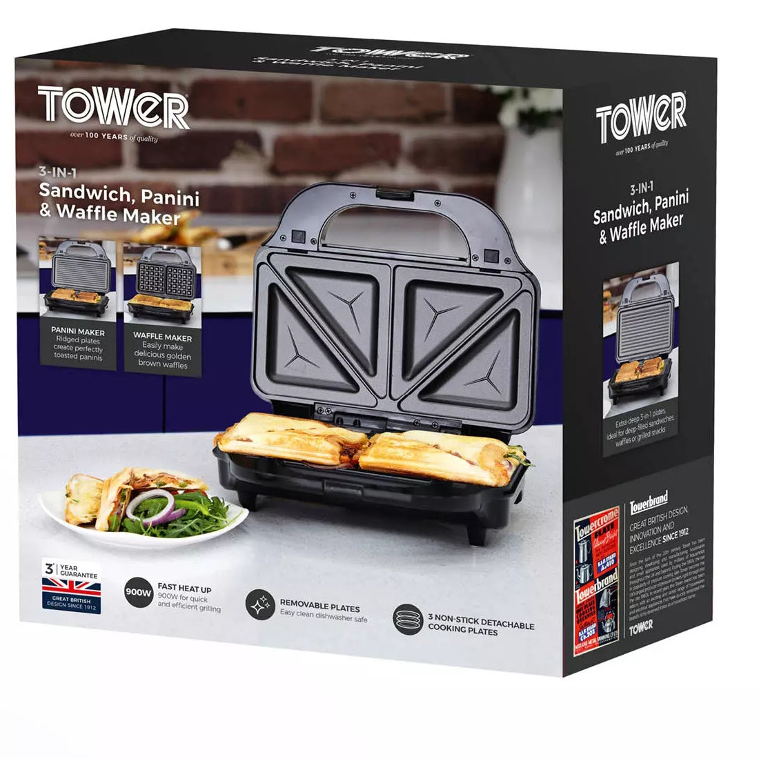 Tower T27020 3in1 Deep Fill Snack Maker Toaster 900W Buy