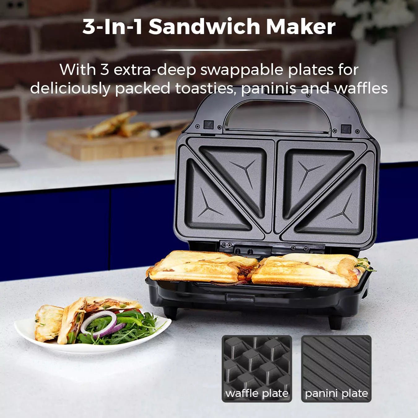 BLACK+DECKER 750W Sandwich Maker 2 Slot Non-Stick 3in1