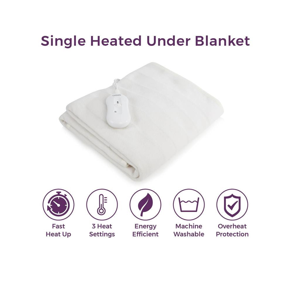 Carmen C81192 Single Heated Under Blanket with Overheat Protection, 40W, White - Premium Underblankets - Single from Carmen - Just $16.99! Shop now at W Hurst & Son (IW) Ltd
