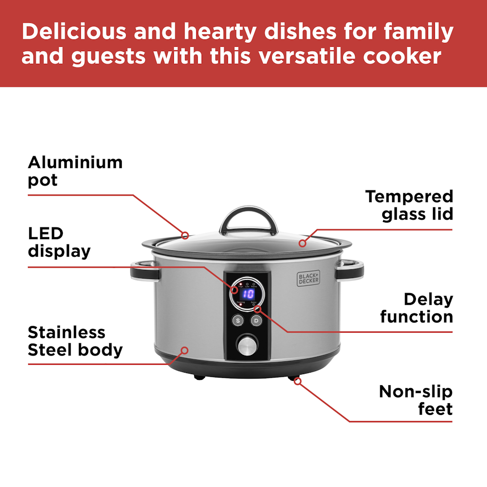 Black & Decker BXSC16045GB Digital Slow Cooker Stainless Steel 6.5 Ltr Slow Cookers R K Wholesale Ltd Collections_Cooking Appliances Cooking Appliances Domestic Appliances Energy Energy Save free delivery Google Product Jun24 Product Type_Slow Cookers RobC Save me money Save on Cooking slow cookers