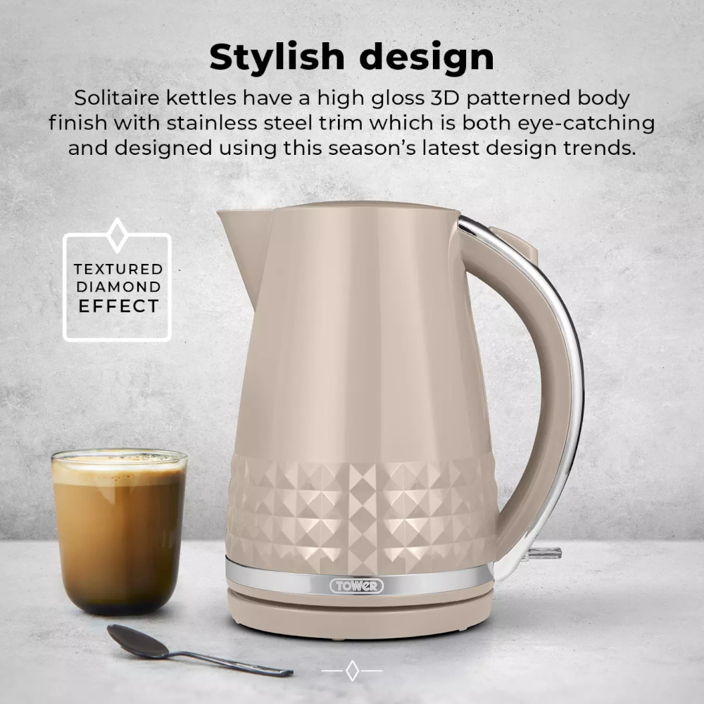 Tower T10075MSH Solitaire Jug Kettle 1.5Ltr 3kW - Latte - Premium Electric Kettles from Tower - Just $28.99! Shop now at W Hurst & Son (IW) Ltd