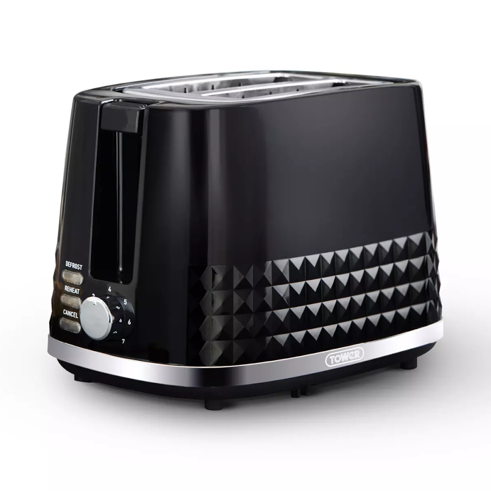 Tower T20082BLK Solitaire Toaster 2 Slice - Black - Premium Toasters from Tower - Just $28.99! Shop now at W Hurst & Son (IW) Ltd