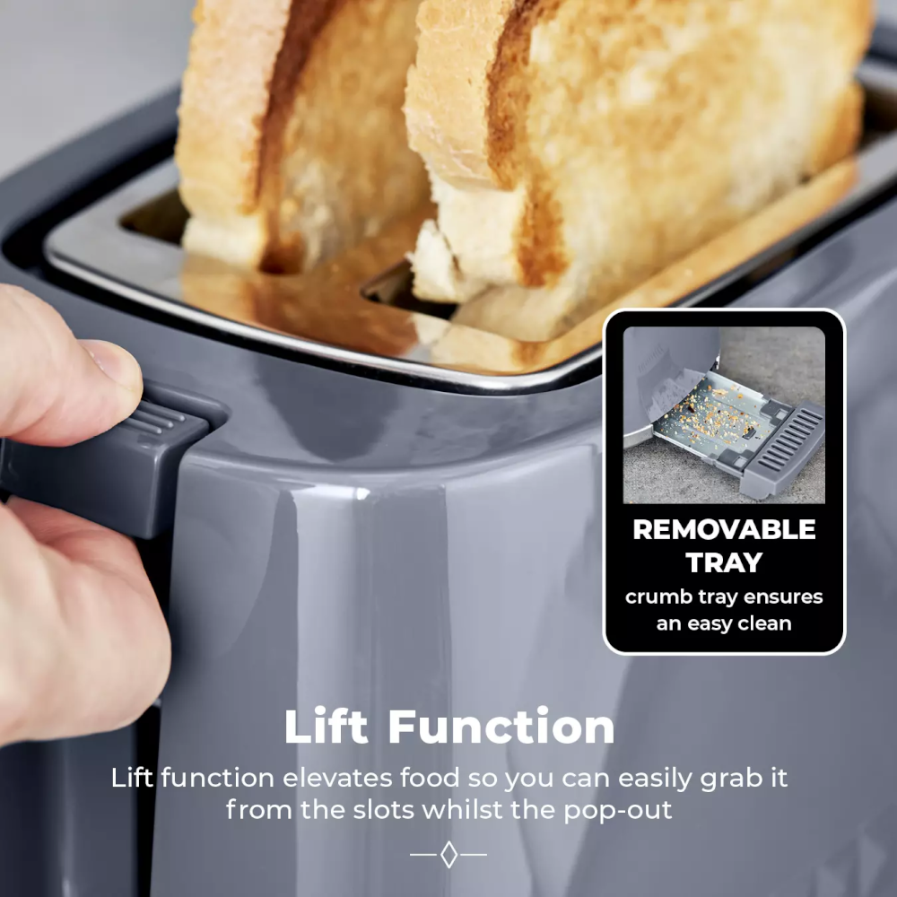 Tower T20082GRY Solitaire Toaster 2 Slice - Grey 2 Slice Toasters Tower Brand_Tower Collections_Toasters Dec23 Domestic Appliances Electrical Google Product Mark.Williams Product Type_2 Slice Toasters RKW Toaster Toasters Tower