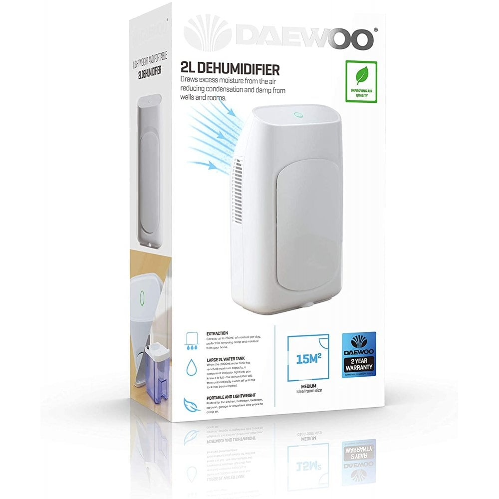 Daewoo COL1382 Dehumidifier 2Ltr in White - Lightweight and Portable - Premium Dehumidifiers from Daewoo - Just $59.99! Shop now at W Hurst & Son (IW) Ltd