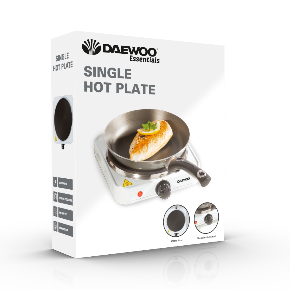 Daewoo Essentials SDA1675 Single Hotplate 1500W - White - Premium Hobs - Single from Daewoo - Just $12.95! Shop now at W Hurst & Son (IW) Ltd