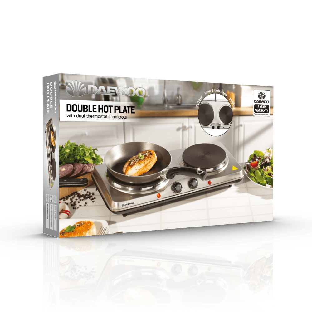 Daewoo  SDA1676 Double Hotplate  Stainless Steel