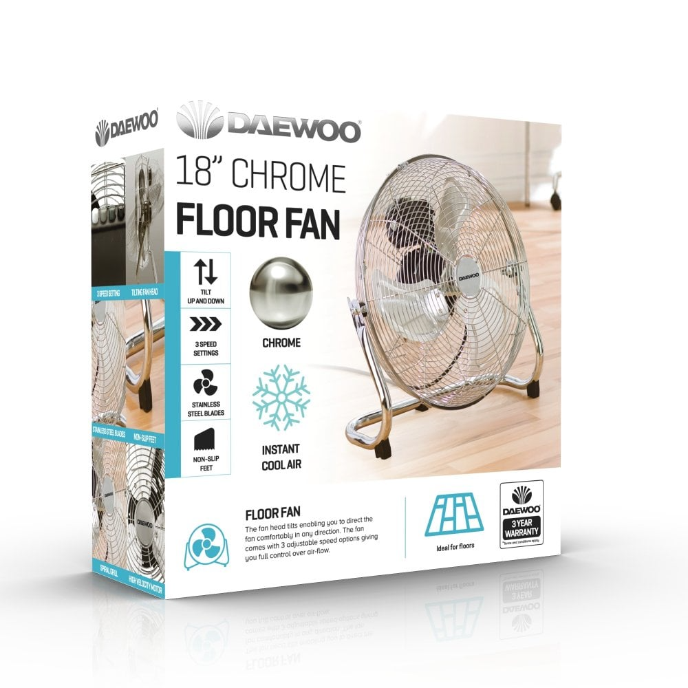 Daewoo COL1572 18" High Velocity Chrome Floor Fan Tower Fans Daewoo CarlR Collections_Fans / Air Cooling Daewoo Fans Fans & Air Cooling Heating & Air Treatment Jul24 Product Type_Desk Fans Product Type_Pedestal Fans Product Type_Tower Fans summer