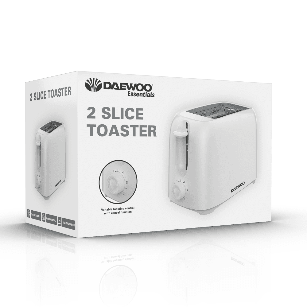 DAEWOO SDA2453GE Plastic 2 Slice Toaster - White Toasters Eurosonic Group Limited (AIS) Brand_Daewoo Collections_Toasters Daewoo Jan25 Product Type_2 Slice Toasters RobC Toaster Toaster2 slice Toasters white