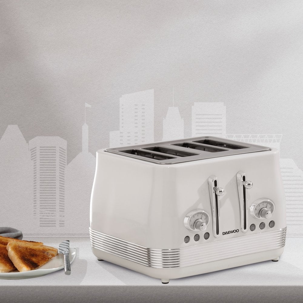 DAEWOO SDA2523 Baltimore 4 Slice Toaster - Buttermilk Toasters Eurosonic Group Limited (AIS) Brand_Daewoo Collections_Toasters Daewoo Jan25 Product Type_2 Slice Toasters Product Type_4 Slice Toasters Product Type_Sandwich Toasters RobC Toaster Toaster2 slice Toasters