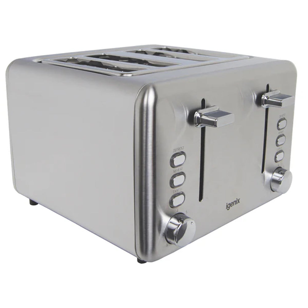 IGENIX IG3204 4 Slice Toaster Stainless Steel 4 Slice Toasters Bluestem Group Brand_Igenix CarlR Collections_Toasters Feb25 Igenix Kitchen Kitchen Appliances Kitchen Tools & Utensils Kitchenware Product Type_4 Slice Toasters Toaster Toasters