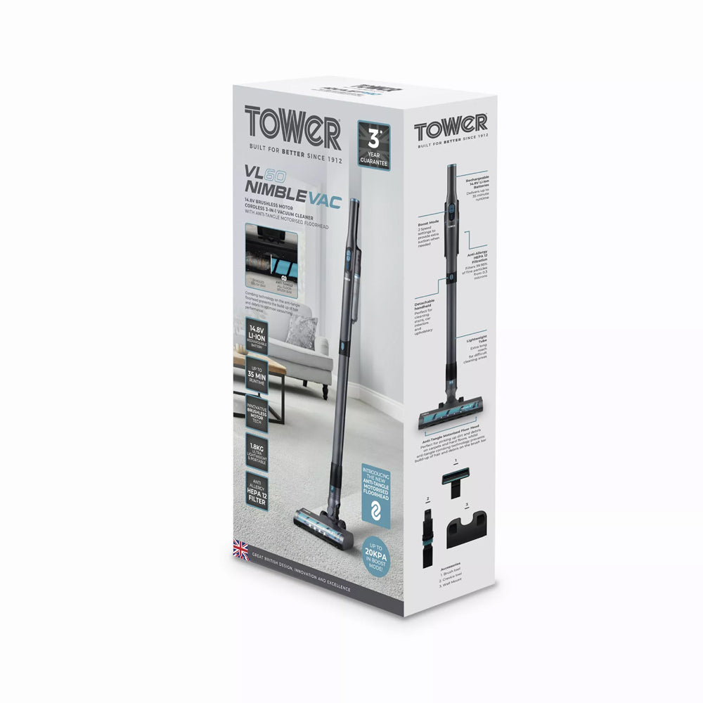 Tower VL60 NimbleVac Cordless Vacuum Cleaner - T527101 Cordless Vacuums R K Wholesale Ltd (AIS) aug25 Brand_Tower CarlR Product Type_Cordless Vacuums Tower Vacuums Vacuums & Floor Cleaners