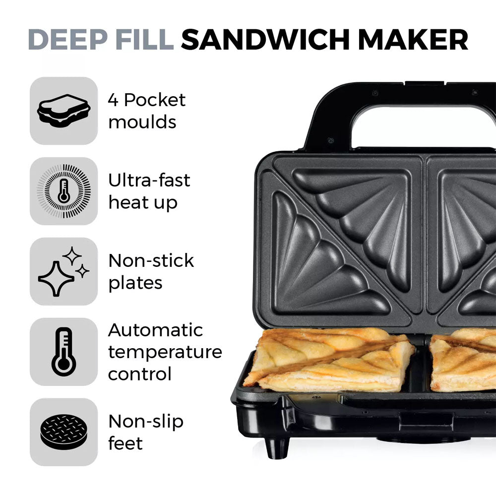 Tower Deep Fill Sandwich Maker - T27013 Sandwich Toasters R K Wholesale Ltd (AIS) Brand_Tower CarlR Kitchen Kitchen Appliances Kitchenware Oct25 Product Type_Sandwich Toasters Sandwich Makers Tower