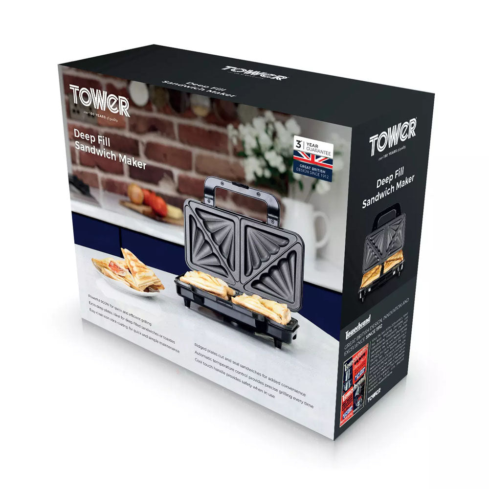 Tower Deep Fill Sandwich Maker - T27013 Sandwich Toasters R K Wholesale Ltd (AIS) Brand_Tower CarlR Kitchen Kitchen Appliances Kitchenware Oct25 Product Type_Sandwich Toasters Sandwich Makers Tower