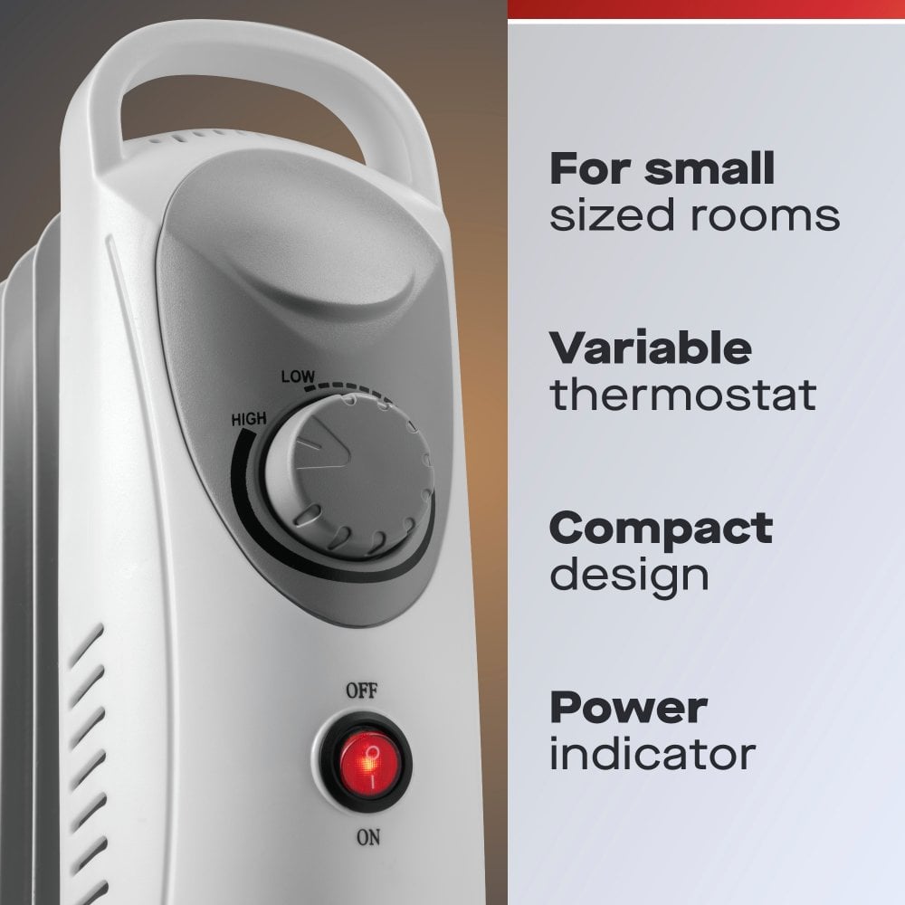 Daewoo Mini Oil Filled Radiator 800W - HEA1140 Radiators Eurosonic Group Limited (AIS) Brand_Daewoo CarlR Collections_Portable Heating Daewoo Heating Oct25 Portable Heating Product Type_Radiators Radiator Save on Heating