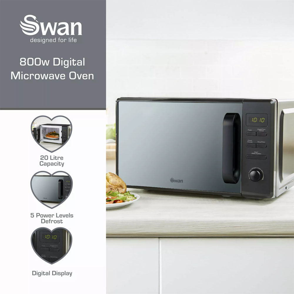 Swan Digital Microwave 20L 800W – Black - SM4421BLK Microwaves R K Wholesale Ltd (AIS) Brand_Swan CarlR Kitchen Appliances Microwave & Mini Ovens Microwaves Oct25 Product Type_Microwaves Swan