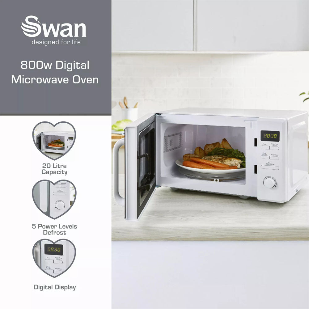 Swan Digital Microwave 20L 800W – White - SM4421WHT Microwaves R K Wholesale Ltd (AIS) Brand_Swan CarlR Collections_Cooking Appliances Cooking cooking & baking Cooking Appliances Microwave & Mini Ovens Microwaves Oct25 Product Type_Microwaves Save on Cooking Sundry Electric Cooking Swan