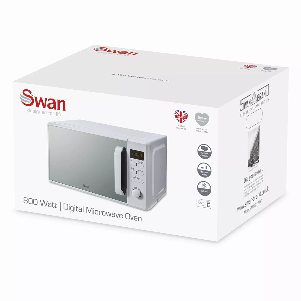 Swan Digital Microwave 20L 800W – White - SM4421WHT Microwaves R K Wholesale Ltd (AIS) Brand_Swan CarlR Collections_Cooking Appliances Cooking cooking & baking Cooking Appliances Microwave & Mini Ovens Microwaves Oct25 Product Type_Microwaves Save on Cooking Sundry Electric Cooking Swan