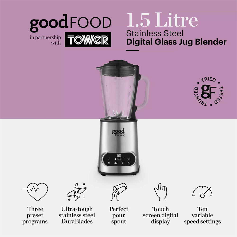 Good Food Digital Jug Blender - GF12013 Table Blenders R K Wholesale Ltd (AIS) Brand_Tower CarlR Hand & Table Blenders Kitchen Kitchen Appliances Kitchenware Oct25 Product Type_Table Blenders Tower