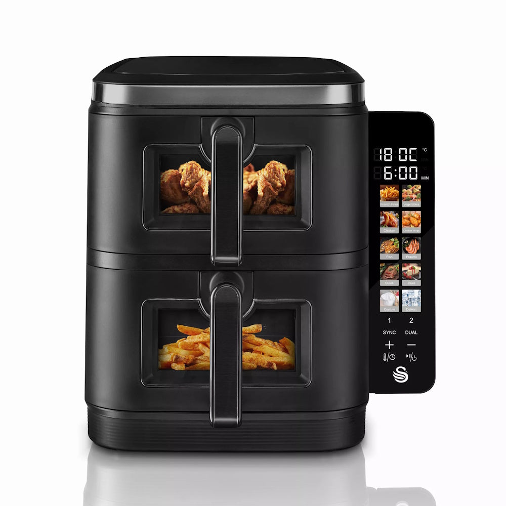 Swan Duo Layer Air Fryer 11L - SD10522BLK Air Fryers R K Wholesale Ltd (AIS) Brand_Swan CarlR Collections_Cooking Appliances Cooking cooking & baking Cooking Appliances Kitchen Kitchen Appliances Nov25 Product Type_Air Fryers Sundry Electric Cooking Swan
