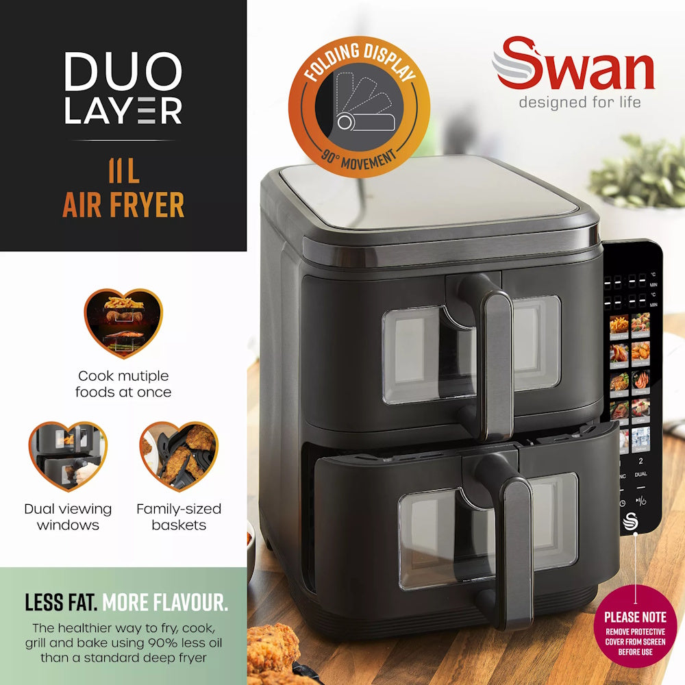 Swan Duo Layer Air Fryer 11L - SD10522BLK Air Fryers R K Wholesale Ltd (AIS) Brand_Swan CarlR Collections_Cooking Appliances Cooking cooking & baking Cooking Appliances Kitchen Kitchen Appliances Nov25 Product Type_Air Fryers Sundry Electric Cooking Swan