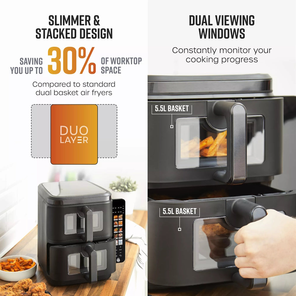 Swan Duo Layer Air Fryer 11L - SD10522BLK Air Fryers R K Wholesale Ltd (AIS) Brand_Swan CarlR Collections_Cooking Appliances Cooking cooking & baking Cooking Appliances Kitchen Kitchen Appliances Nov25 Product Type_Air Fryers Sundry Electric Cooking Swan